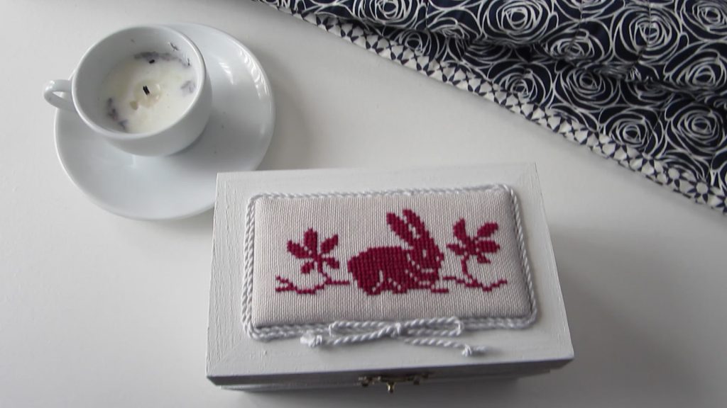cross stitch bunny rabbit box