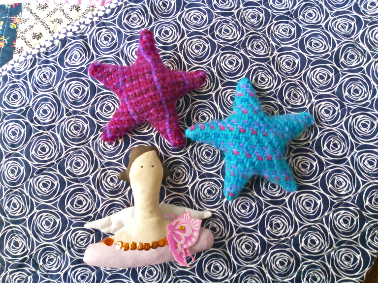 handwoven fabric scrap sewn star ornament